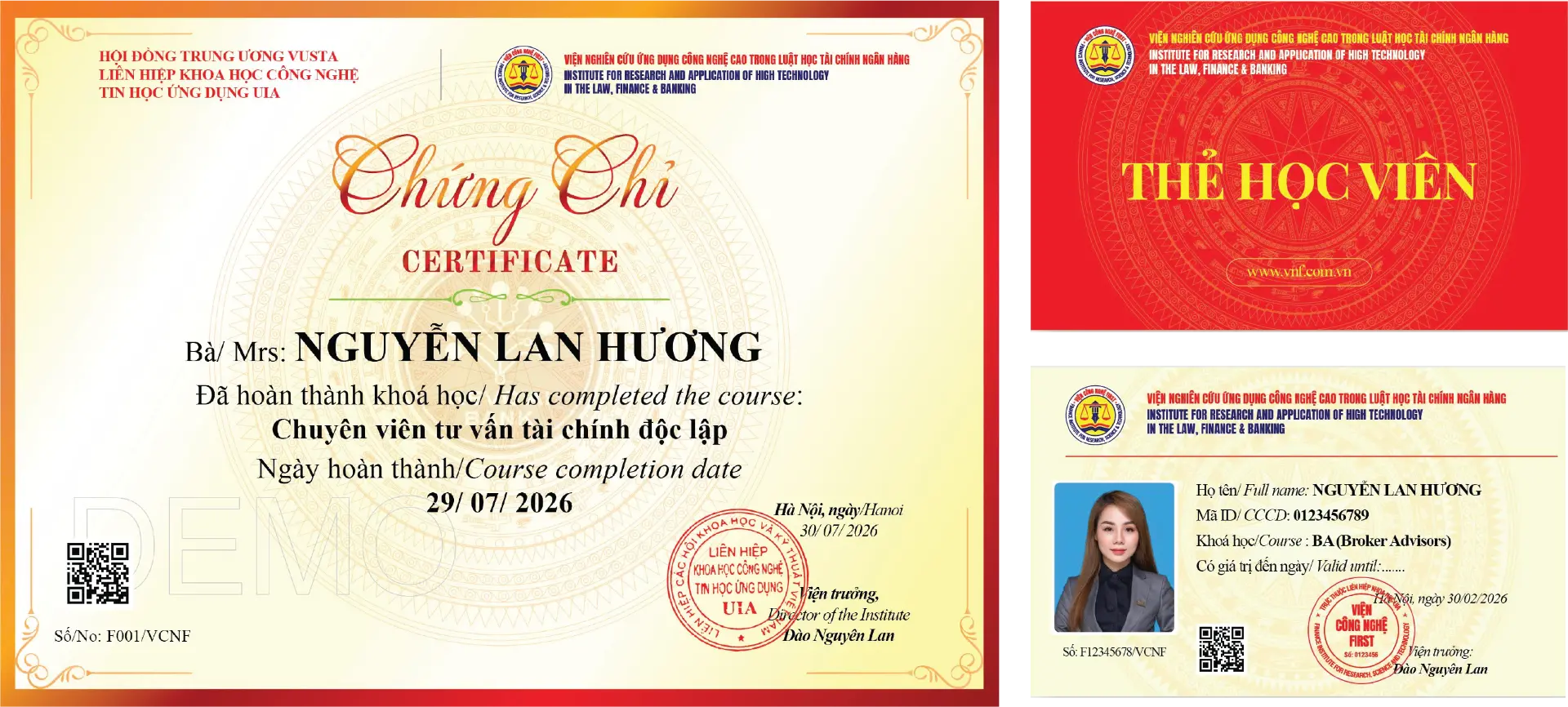 Chứng chỉ và thẻ học viên CFB 5.0 – Viện Công Nghệ FIRST